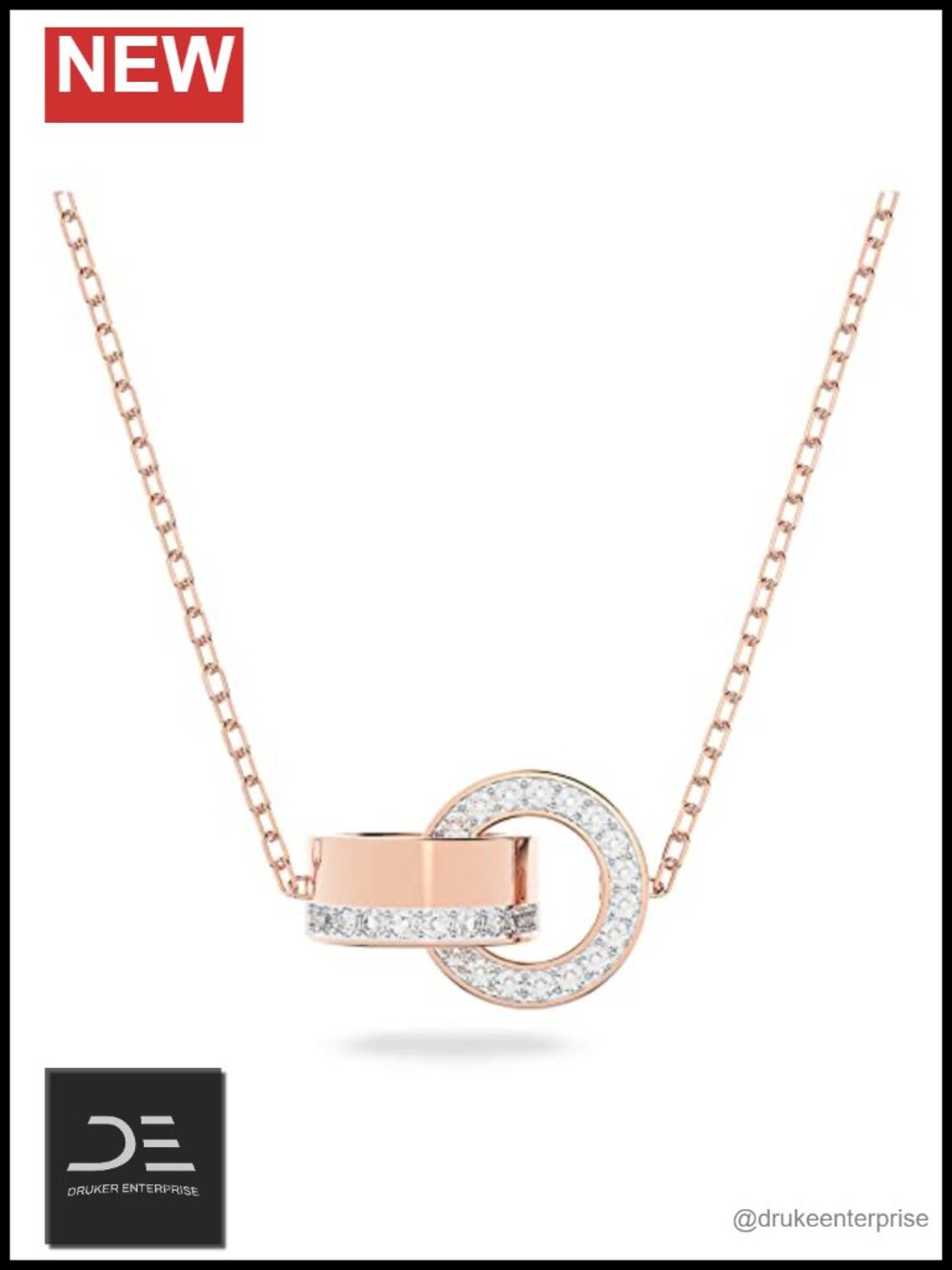 Swarovski Crystal Interlocking Circle Pendant Necklace Rose Gold Tone